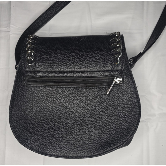 Black Rivet Chain-Trim Crossbody Bag — Black Pebbled Faux Leather Silver Hardwar - Picture 2 of 4